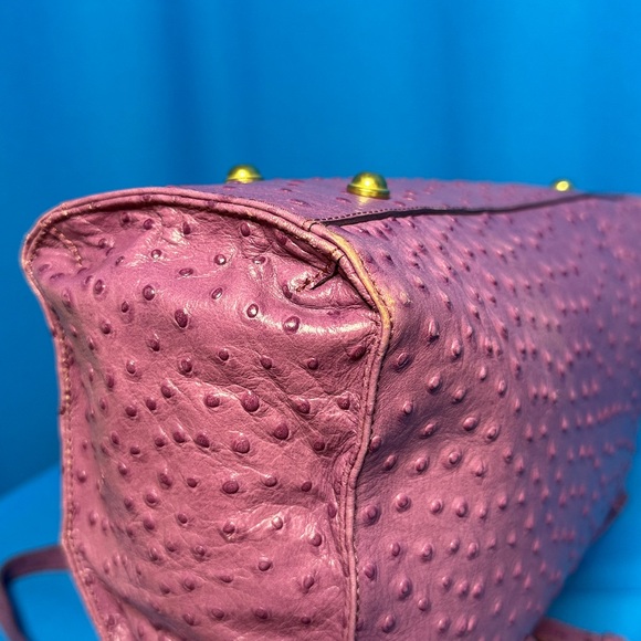 BRAHMIN LARGE TORI TOTE FIG NORMANDY OSTRICH EMBOSSED LEATHER PURPLE TYPE COLOR